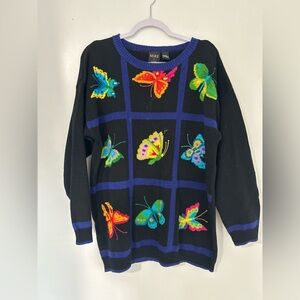 Mike &‎ Me vintage butterfly sweater Black and Purple Striped Sweater